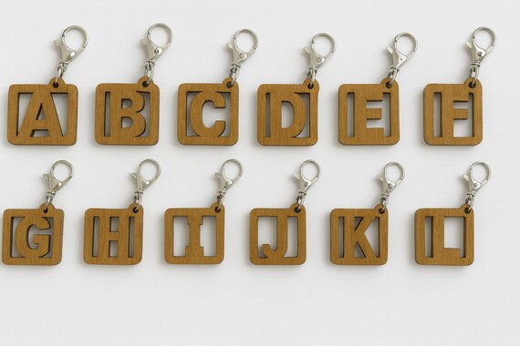 Wooden Letter Keychain A–Z | Scroll Saw Cut 6mm Baltic Birch | Natural Oak Stain Initial Keyring | Handmade Personalized Gift