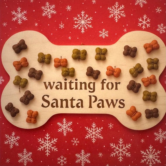 Dog Advent Calendar – ‘Waiting for Santa Paws’ Holiday Treat Holder – Christmas Countdown Sign for Dogs – Bone-Shaped Wooden Wall Decor