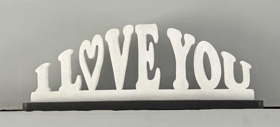 I Love You Wooden Sign | Scroll Saw Cut Love Plaque | Handmade Wood Shelf Decor | Romantic Gift