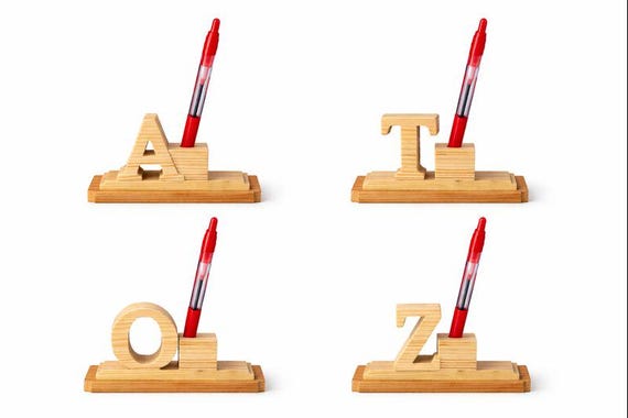 Handcrafted Personalised Initial Pen Holder in Solid Wood