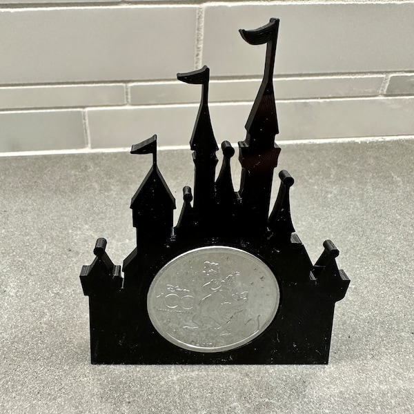 Disney 100 year Anniversary Medallion coins with castle style display stand holder for 1 coin medallion, not included - 3D printed