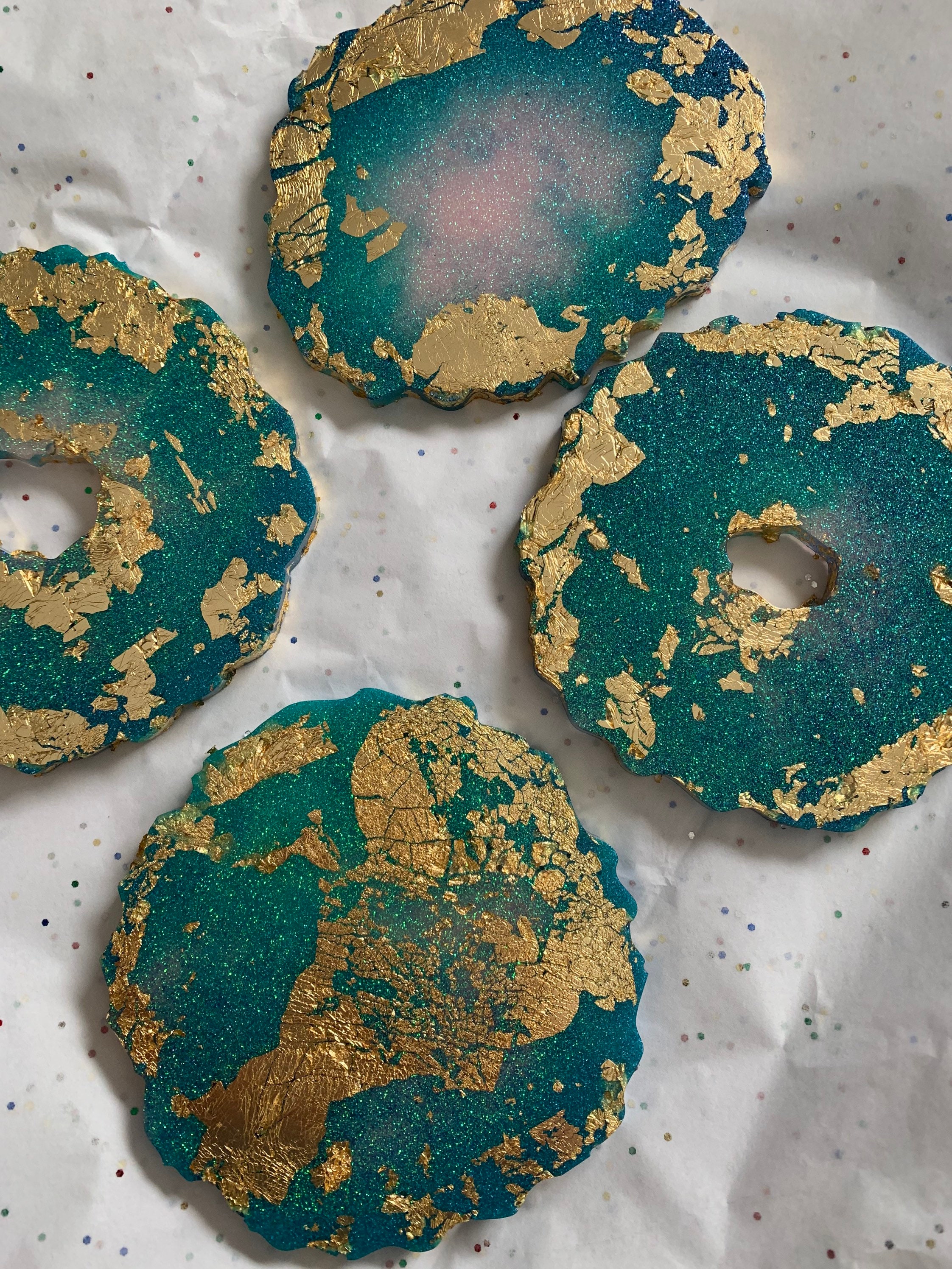 Gold Geode Resin Glitter Coasters Etsy