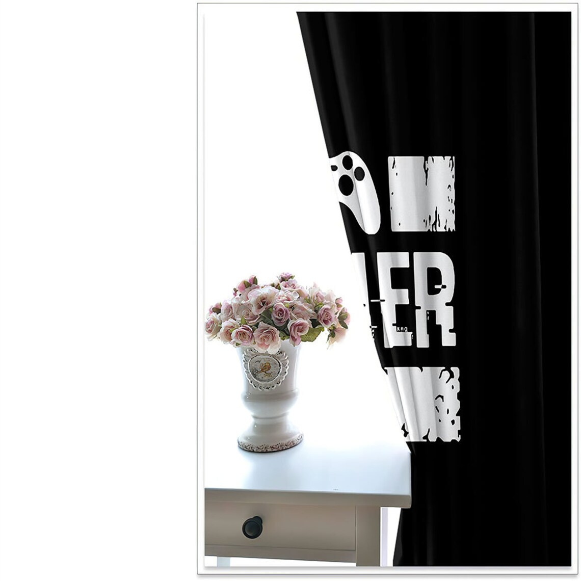 3D Games Curtains Black White Design Gamepad Window Curtains Etsy