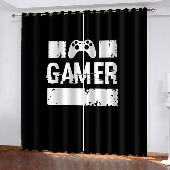 3D Games Curtains Black White Design Gamepad Window Curtains Etsy