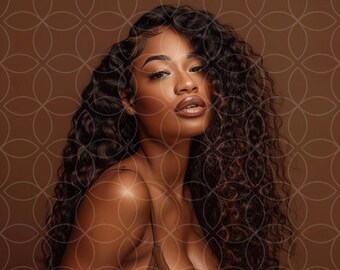 Black African American Beauty Black Brown Lace Hair Wig Stock Photo