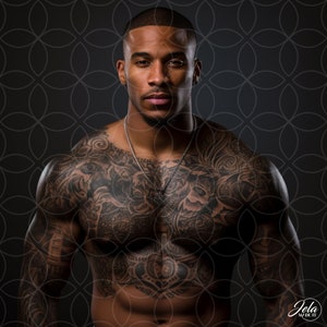 Muscular Body Builder African American Black Man With Tattoos Stock Photo
