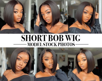 6 Straight Bob Hair Wig Model African American Black Women Stock Photos, Straight Bob Lace Wig Stock Images, Black Girl Wig Stock Images