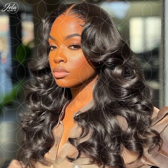 Women's 21 Inch Black Long Body Wave Wig – Natural Middle Part Wavy Curly Synthetic Hair For Party
