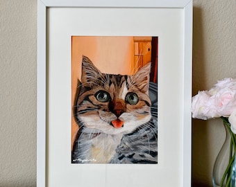 Realistic portrait of Cute Cat, Digital print from original artwork, Art Prints, Wall decor, Cat Portrait