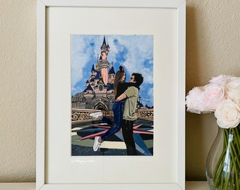 Romantic couple at Disneyland, Digital print from original artwork, Art Prints, Wall decor, Disneyland painting