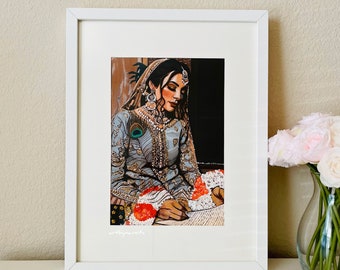 Indian traditional ethnic wear painting, Digital print from original artwork, Art Prints, Wall decor, Indian art
