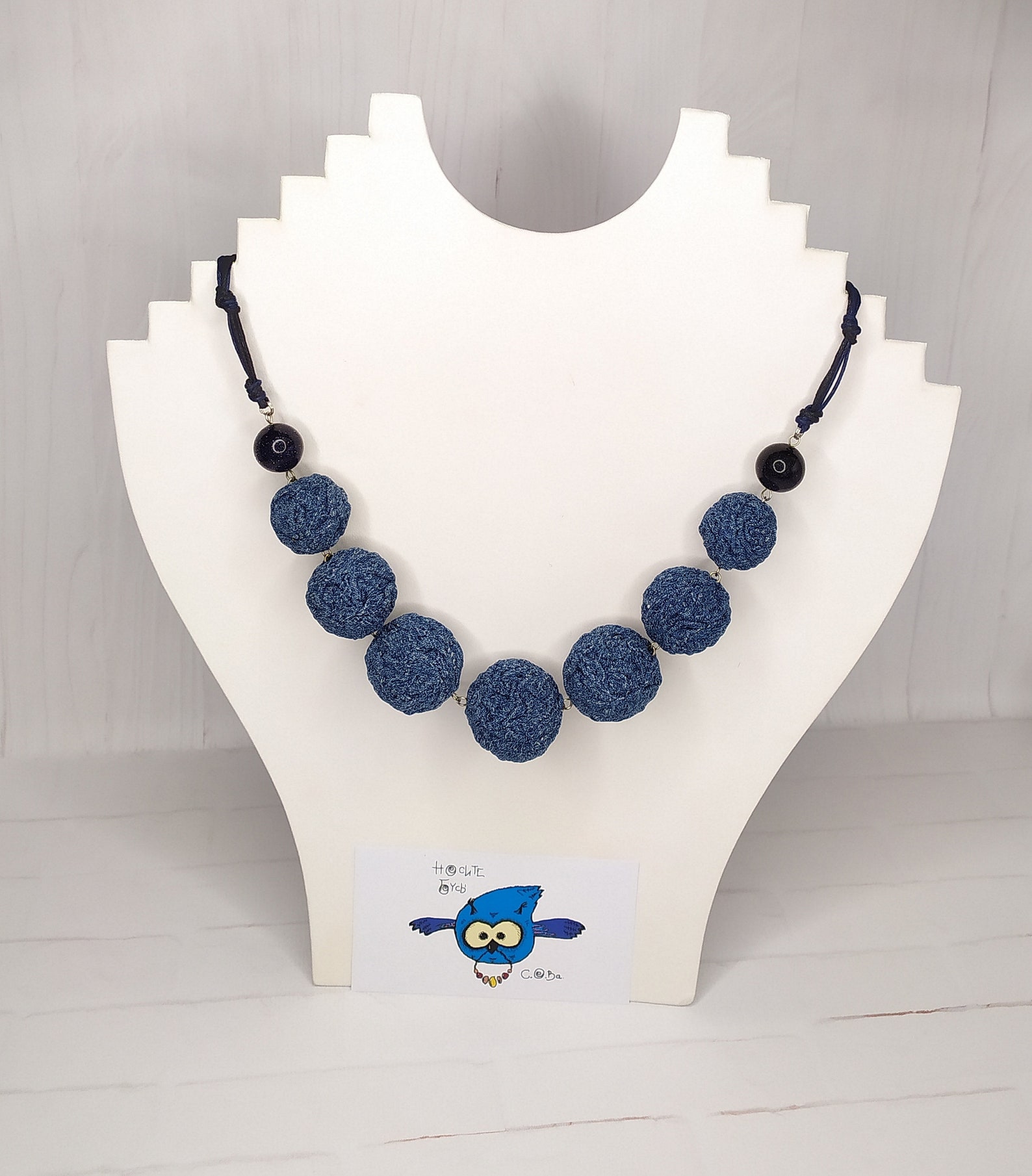 Blue Jeans Necklace Beaded Textile Necklace Necklace for Etsy