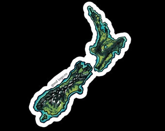 Aotearoa New Zealand Map Sticker, Waterproof Vinyl (3x1.5 in)