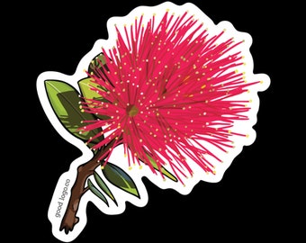 Pōhutukawa Flower Sticker: New Zealand Christmas Tree, Waterproof Vinyl