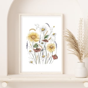 Yellow Wildflowers Wall Art, Living Room Decor for Shelf, Christmas Gift for Friend Woman, Home Decor Art, Valentines Gift for Girlfriend