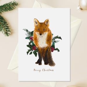 Aquarelle faite main de carte de Noël, cadeaux de Noël pour des amies, cartes d'animal de la forêt, carte de vacances pour des amis, carte de Noël de renard