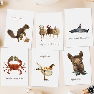 Lot de cartes de Noël aquarelles, cartes de vœux faites main pour enseignants, lot de cartes de Noël avec animaux, cadeau de Noël pour elle, lot de cartes de voeux