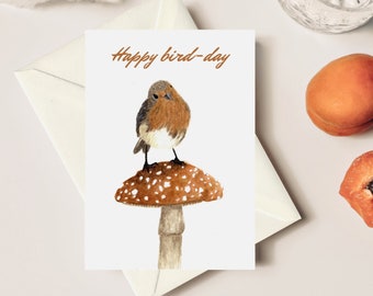 Carte d’anniversaire avec oiseau, Carte de joyeux anniversaire drôle, Cadeau d’anniversaire, Carte d’anniversaire Pun, Carte postale d’anniversaire Punny, Carte de vœux avec enveloppes