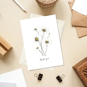 Dankeskarte für Lehrer, Dankeskarte Coworker, Dankeskarte Hochzeit, Danksagungskarte, Karte mit Blume, Gänseblümchen Grußkarte
