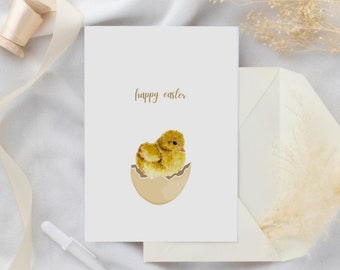 Easter Chick Card for Kids, Easter Holiday Gift for Her, Watercolor Easter Card, Handmade Spring Decor, Easter Gift Ideas for Adults, in Egg