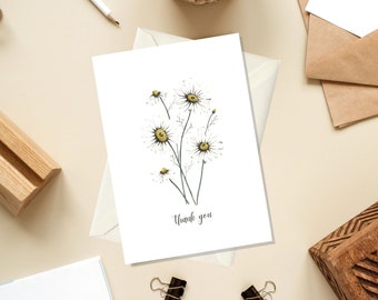 Thank You Card for Teacher, Appreciation Card Coworker, Thank You Gift Wedding, Thanksgiving Cards, Card With Flower, Daisy Greeting Card