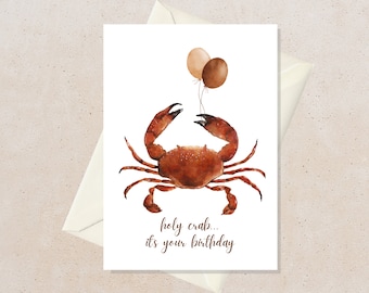 Crab Birthday Card, Funny Birthday Card for Her, Funny Gift for Friends, Happy Birthday Card Coworker, Holy Crab, Funny 30th Birthday Card