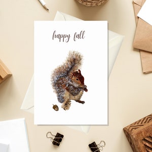 Biglietto d'autunno felice, biglietto di auguri autunnale, biglietto di auguri ad acquerello fatto a mano, idea regalo di compleanno autunnale, regalo autunnale per mamma, carta scoiattolo, per papà