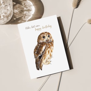 Carte d’anniversaire Owl 40th, Happy Birthday Card pour papa, Cadeau d’anniversaire pour homme plus âgé, Cartes aquarelles faites à la main, Cadeau d’anniversaire amusant pour mari