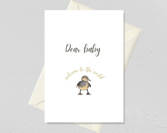 New Baby Card Boy, New Parents Gift, Baby Card Minimal, Birth Gift for Mom, Baby Shower Animal Theme, Duck Card, Duckling Print, Newborn