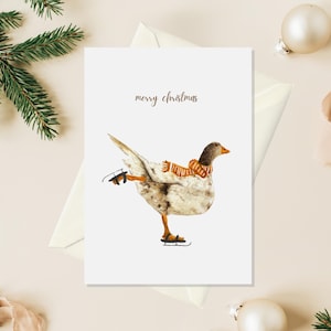 Carte de Noël canard, cartes de Noël animaux drôles, cartes de Noël aquarelle animaux, cadeau de Noël pour frère, cartes de vœux drôles, oie