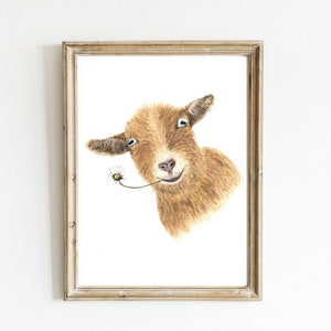 Goat Art, Christmas gifts for farmers, Woodland Animal Art Print, Room Decor Aesthetic Cottagecore, Farm Animals Decor, Birthday Gift for image 1