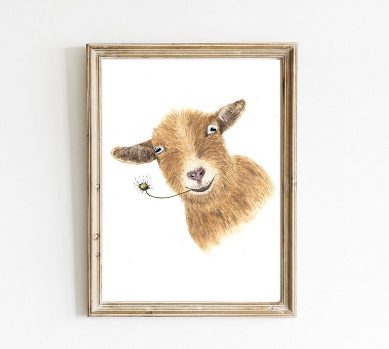 Goat Art, Christmas gifts for farmers, Woodland Animal Art Print, Room Decor Aesthetic Cottagecore, Farm Animals Decor, Birthday Gift for image 1