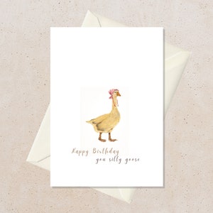Gelukkige verjaardagskaart, aquarel verjaardagskaart voor zus, grappige verjaardagskaart voor vriend, grappig cadeau voor broers en zussen, Silly Goose verjaardagskaart