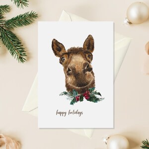 Ezelkerstkaart, dieren aquarel kerstkaarten, uniek kerstcadeau voor volwassenen, dieren kerstkaarten, kleine kerstcadeaus