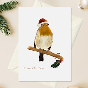 Carte de Noël oiseau rouge, cartes de voeux d'hiver, carte de vœux faite main, carte de Noël aquarelle, cadeaux de Noël pour femme, carte Robin, père Noël