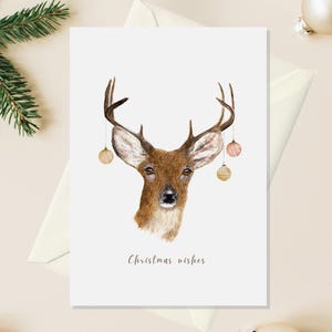Carte de Noël animal, carte de vœux pour collègue, cadeaux de Noël aquarelle faits main pour parents, cartes de Noël rennes pour fille