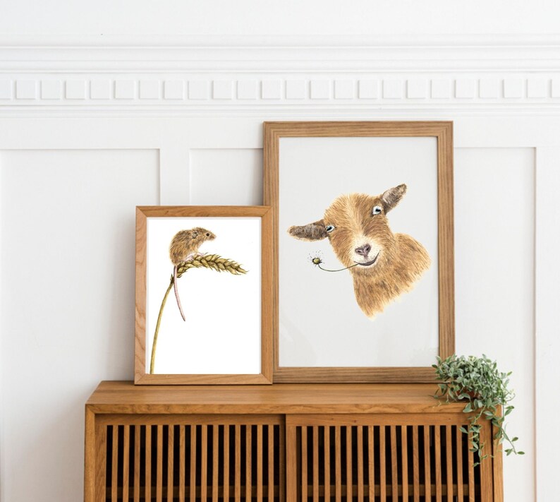 Goat Art, Christmas gifts for farmers, Woodland Animal Art Print, Room Decor Aesthetic Cottagecore, Farm Animals Decor, Birthday Gift for image 3