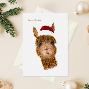 Biglietto di Natale Alpaca per fratello, biglietti di auguri con animali acquerellati, regalo di Natale per papà, regalo di Natale per lei, regalo invernale per studenti