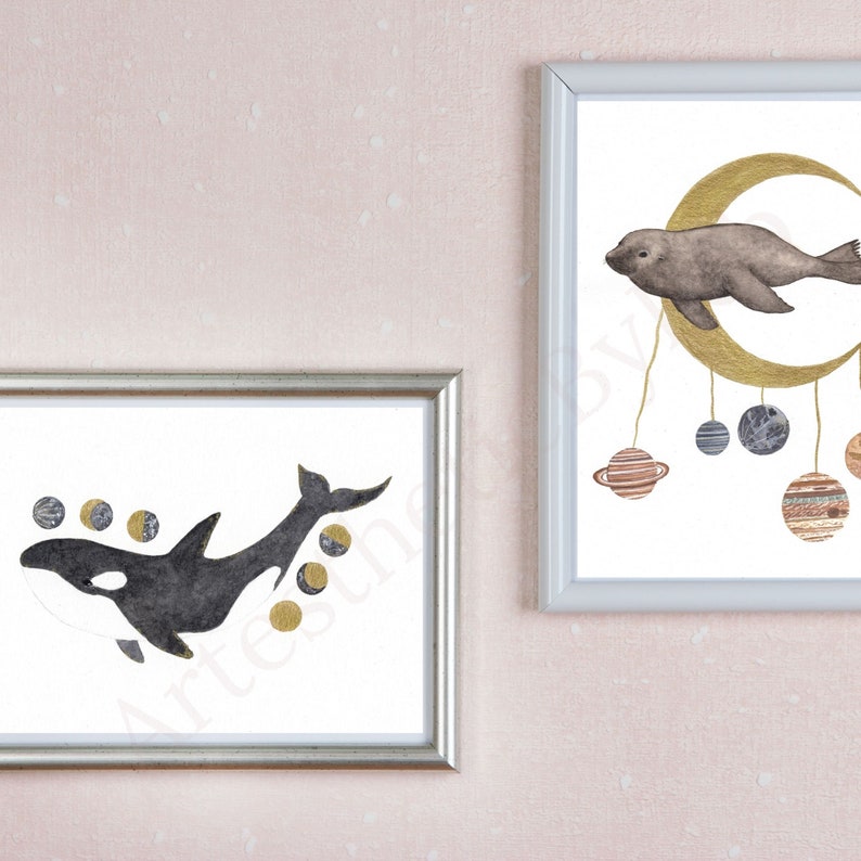 Kids Room Decor, Animal Art Print Nursery, Zuster verjaardagscadeau, Baby Animal Prints, Ocean Art Print, Nursery Print Girl, Baby Room Wall Art afbeelding 4