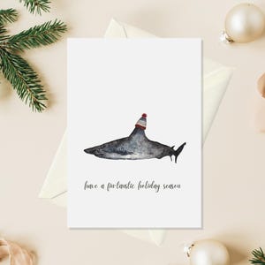 Haaienkerstkaart, oceaankerstkaarten, kerstkaarten met grappige dieren, unieke kerstcadeaus voor mannen, klein kerstcadeau voor collega's