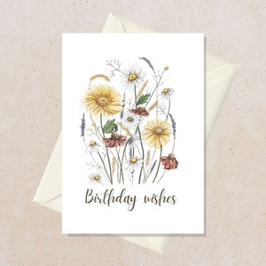 Verjaardagskaart met bloem, gelukkige verjaardagskaart voor vrouw, verjaardagskaart voor vriend, wenskaarten handgemaakt, bloemen verjaardagskaart, enveloppen