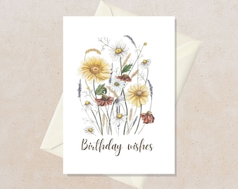 Birthday Card with Flower, Happy Birthday Card for Wife, Birthday Card for Friend, Greeting Cards Handmade, Floral Birthday Card, Envelopes