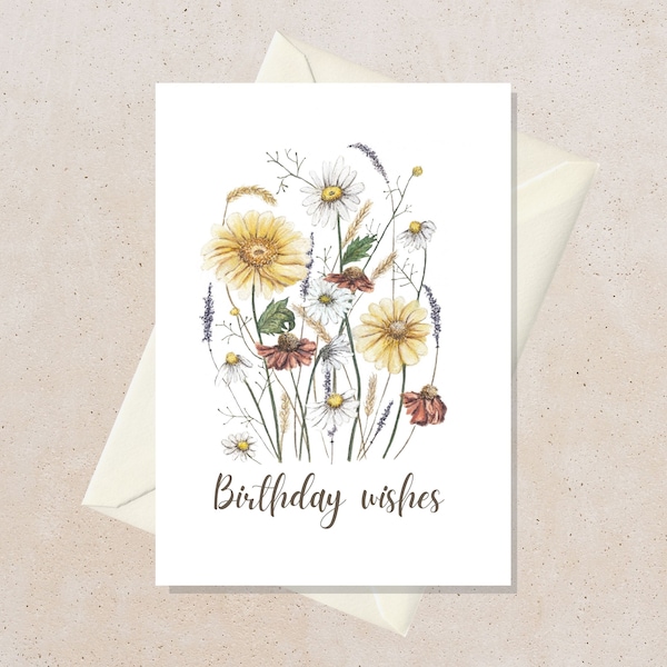 Carte d’anniversaire avec fleur, Carte de joyeux anniversaire pour femme, Carte d’anniversaire pour ami, Cartes de vœux faites à la main, Carte d’anniversaire florale, Enveloppes