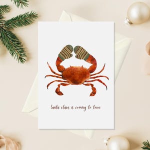 Grappige kerstkaart aquarel dieren krab, oceaan kerstkaart, handgemaakte kerstkaarten, grappige kerstkaarten voor collega's, Sealife