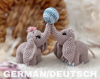 PDF DEUTSCHE Häkelanleitung für die kleinen Elefanten "Emil & Emmi", Design von Nadelkunst.Handmade by Anne