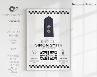 Personalised police retirement epaulette gift | Police officer poster print, Retired Constable Sergeant Inspector present, colleague gift