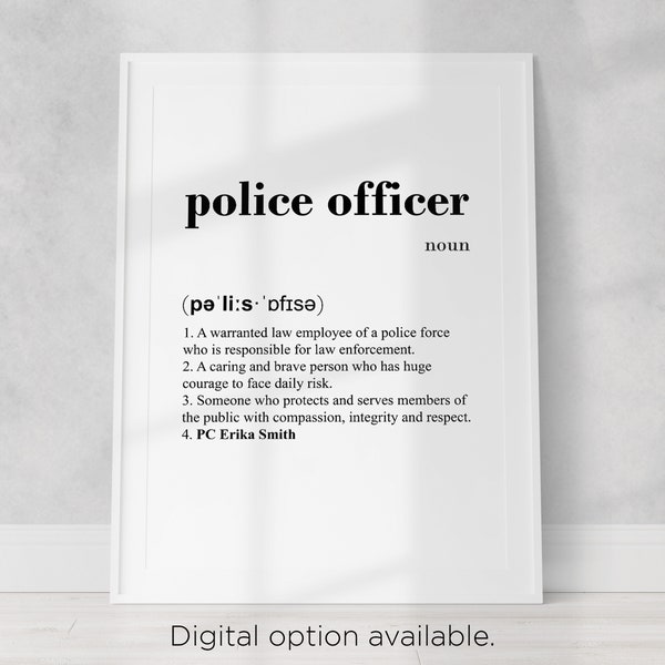 Personalised police gift | Police officer definition poster print, Police officer gift, Gift for police, New job gift, Passing out gift