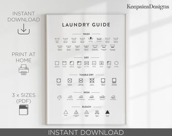 Laundry guide symbols care instructions print | Washing symbols print, Laundry room print, Utility room print, Kitchen print