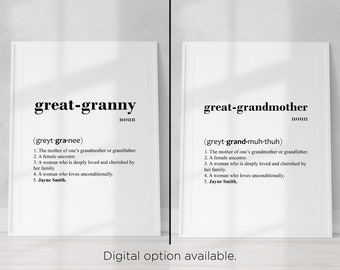 Birthday gift for Great-Grandmother/Granny/Nanny/Grandma/Gran gift - definition quote & meaning poster print, gift for great grandmother