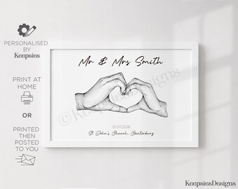 Personalised wedding gift print | Newly-wed couple present, custom wedding day poster, marriage gift, anniversary gift for husband wife